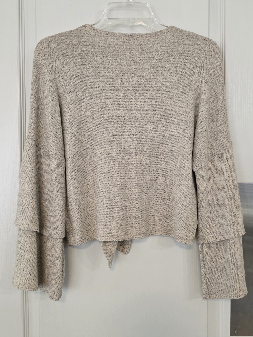 Caution To The Wind Cream Tie-Front Layered-Sleeve Cardigan - Picture 2 of 6